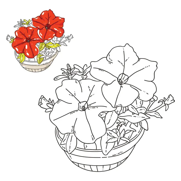 Vector Adulto Para Colorear Página Con Flores Colorido Ejemplo — Archivo Imágenes Vectoriales