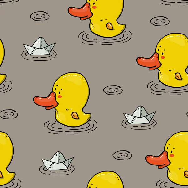 Vector Seamless Background Pattern Cute Cartoon Duckling — Stock Vector