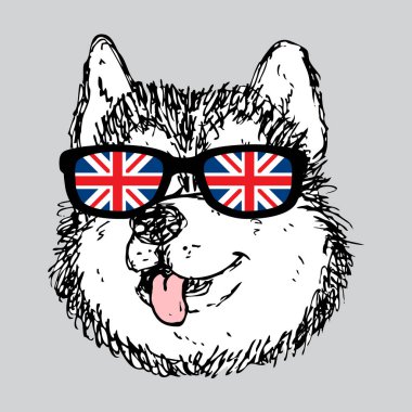 Vektör kabataslak portre sevimli bebek husky köpek