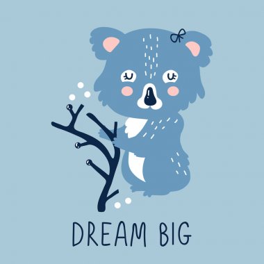 Şirin komik bebek koala için baskı, poster, İskandinav tasarım vektör çizim