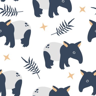 vektör sorunsuz arka plan deseni ile komik bebek tapir için kumaş, tekstil