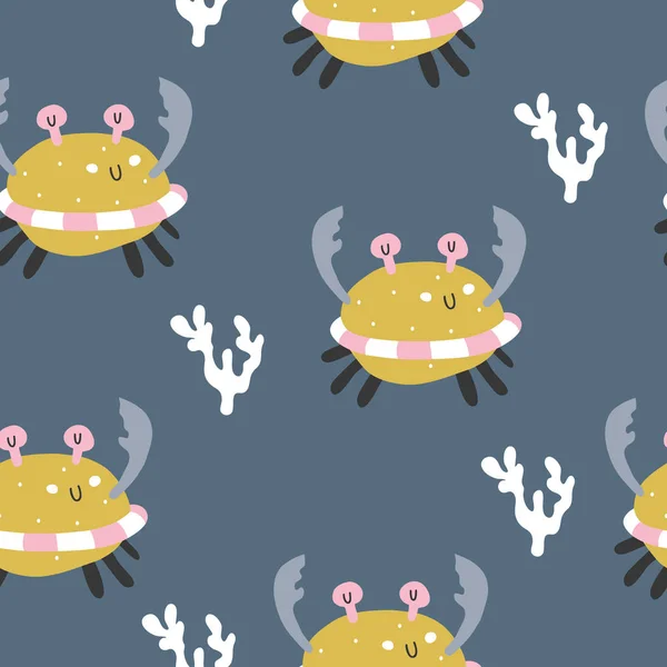 矢量无缝背景图案与滑稽的婴儿蟹织物 纺织品 — 图库矢量图片