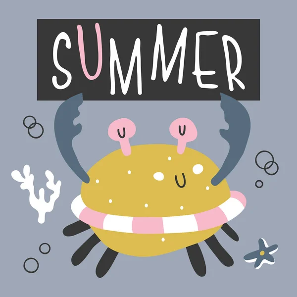 Illustration Vectorielle Bébé Crabe Drôle Mignon Pour Imprimer Poster Design — Image vectorielle