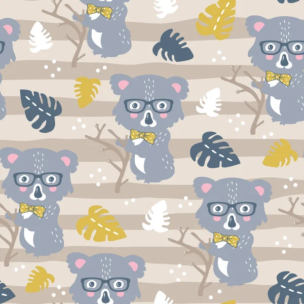 Patrón Fondo Sin Costuras Vector Con Koalas Bebé Divertido Para — Archivo Imágenes Vectoriales