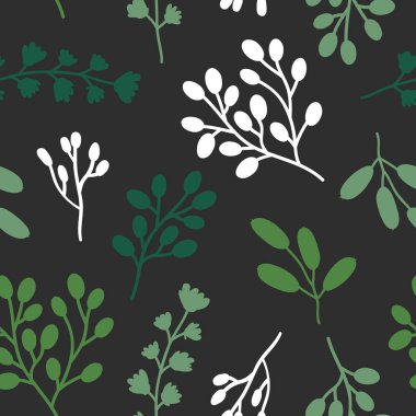 Vektör deniz sorunsuz arka plan deseni el ile çizilmiş güzel yaprakları, bitkiler, çiçekler