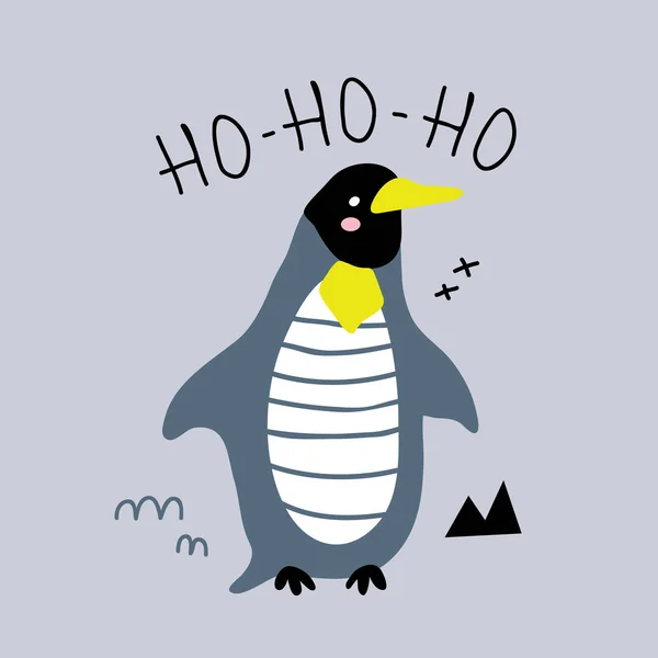 矢量插图可爱有趣的小企鹅打印 斯堪的纳维亚设计 — 图库矢量图片