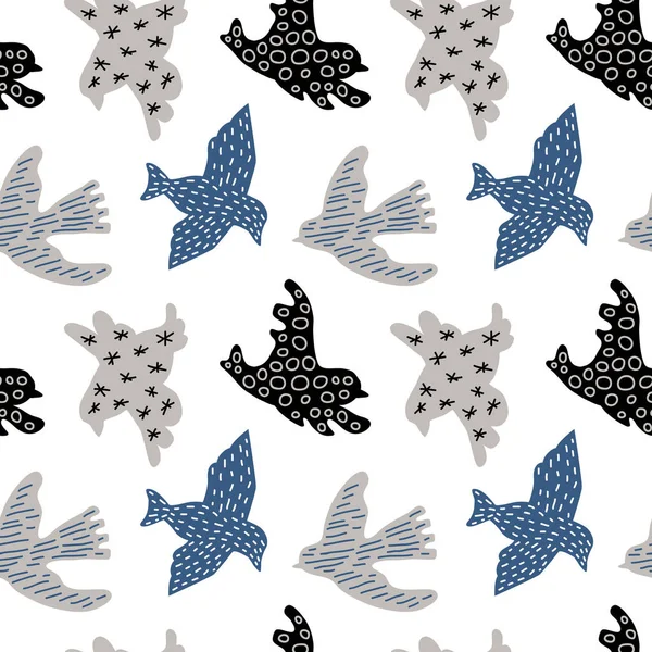ベビー シャワー テキスタイル デザインのためスカンジナビア鳥とシームレスな背景パターンをベクトル — ストックベクタ