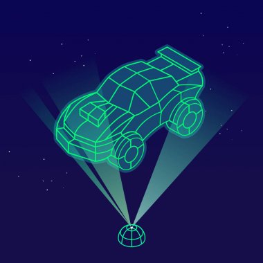 Araba Tel Çerçeve hologramı vektör çizim