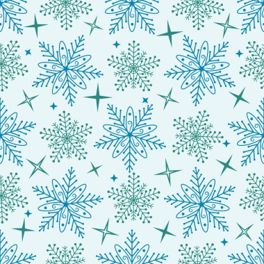 Dantel mavisi ve turkuaz kar taneleriyle kusursuz desen.