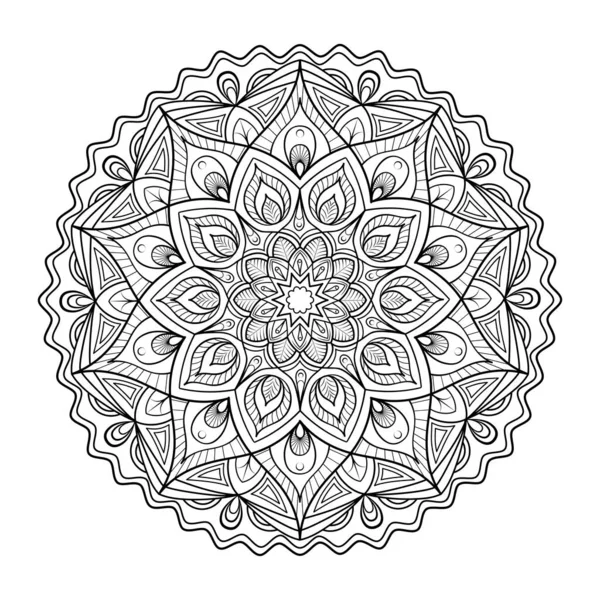 Mandala circular sobre fondo blanco. Colorear blanco y negro, tatuaje — Archivo Imágenes Vectoriales