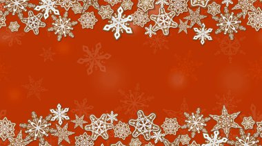 Kırmızı arka planda zencefilli kurabiyenin alt ve üst sınırlarıyla Noel, Yeni Yıl afişi
