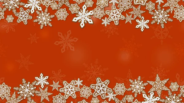 Різдвяний, новорічний банер з нижньою і верхньою межами імбирного печива на червоному тлі — стоковий вектор