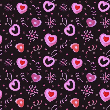 Kusursuz desenli, suluboya, pembe kalpli ve koyu arkaplanlı..