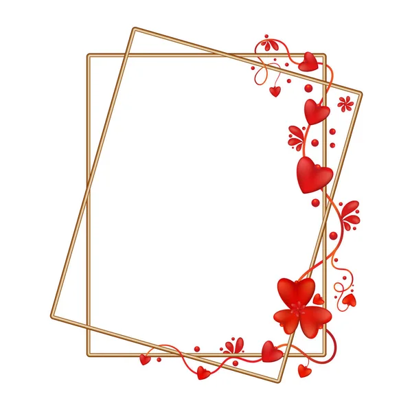 Double frame with corner decoration of red hearts — 스톡 벡터