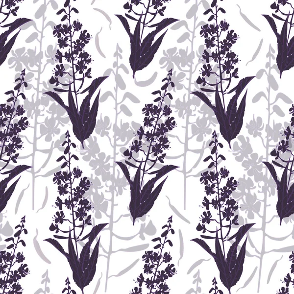 Seamless pattern with silhouettes of blooming sally flowers. — Stock Illustration Seamless pattern with silhouettes of blooming sally flowers. Royalty Free Stock Illustrations