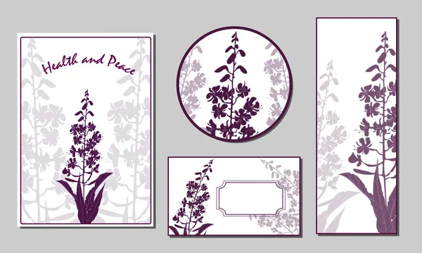Set of cards and cards with silhouettes of blooming sally flowers. — Stock Illustration Set of cards and cards with silhouettes of blooming sally flowers. Stock Vector