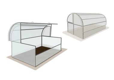 An illustration of two greenhouses. Closed and open greenhouses. Isolated objects on a white background. Vector clipart