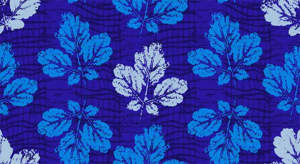 Seamless Pattern Scattered Leaf Prints Background Leaves Blue Vector — Stock Vector