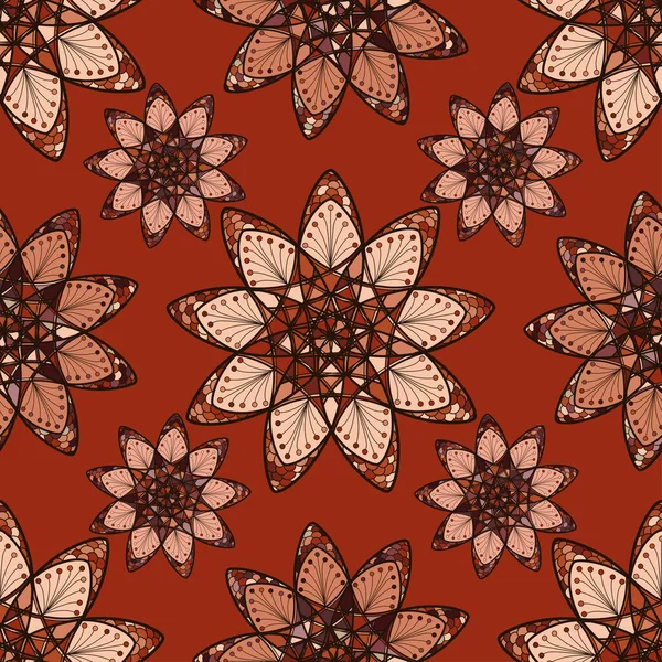 ブラウンピンク色でエスニックマンダラとシームレスなパターン ベクトル — ストックベクタ