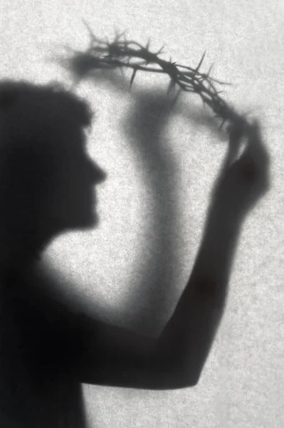 Silhouette Hands Crown Thorns — Stock Photo, Image