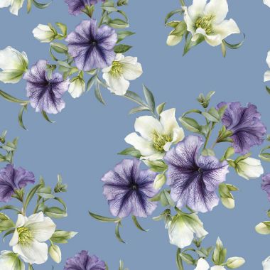 Petunyaların ve Karaca ot ile çiçek seamless modeli