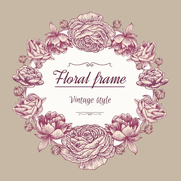 Corona Floral Vectorial Diferentes Flores Estilo Vintage Hermoso Marco Las — Vector de stock