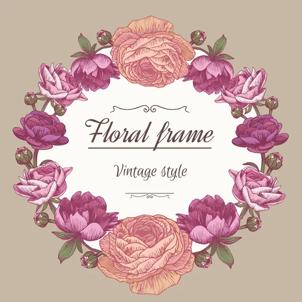 Corona Floral Vectorial Diferentes Flores Estilo Vintage Hermoso Marco Las — Vector de stock