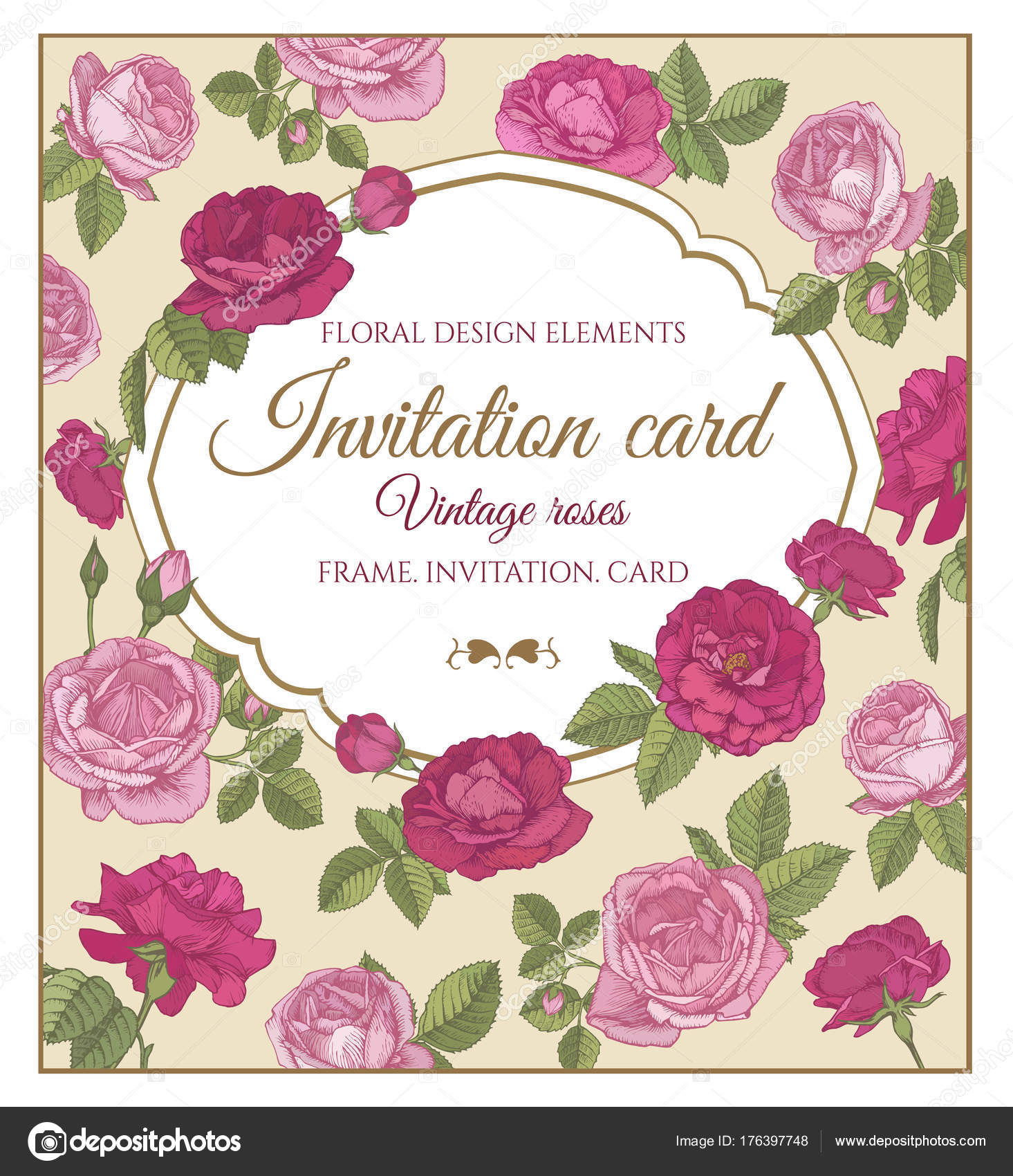 Cartolina Auguri Vettore Con Rose Rosse Rosa Stile Vintage Invito — Vettoriale Stock