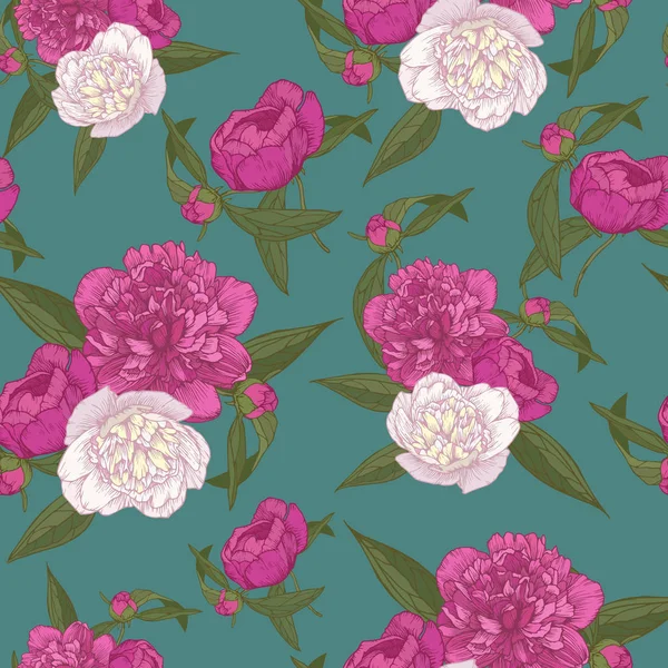 Vektor Florales Nahtloses Muster Mit Sträußen Von Handgezeichneten Rosa Und — Stockvektor