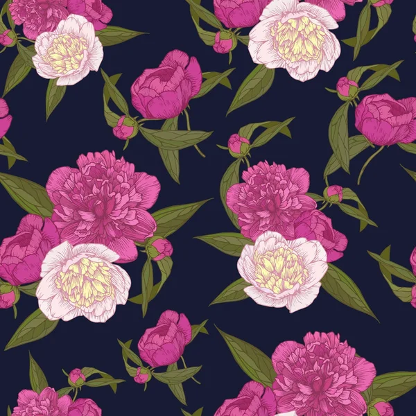 Motif Floral Vectoriel Sans Couture Avec Bouquets Pivoines Roses Blanches — Image vectorielle