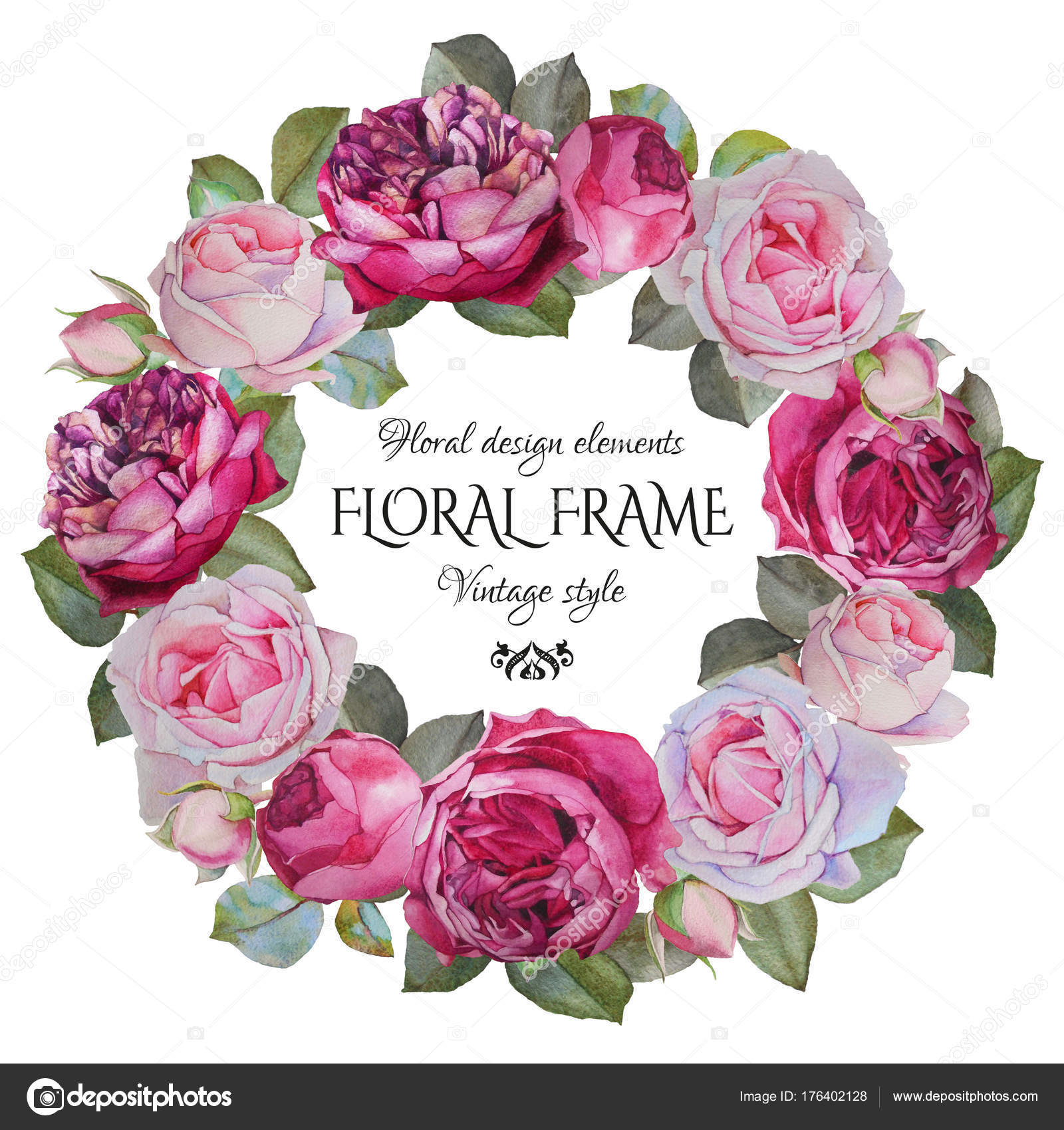 Vintage floral greeting card with a frame of watercolor roses Stock ...