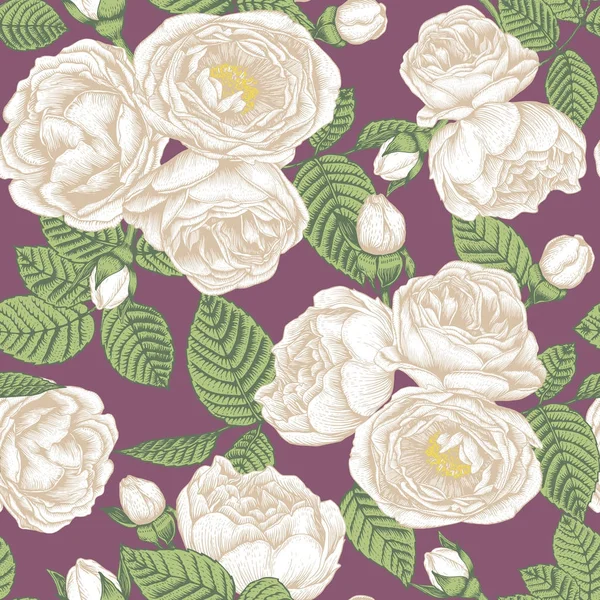 Motif Floral Vectoriel Sans Couture Avec Des Bouquets Roses Blanches — Image vectorielle