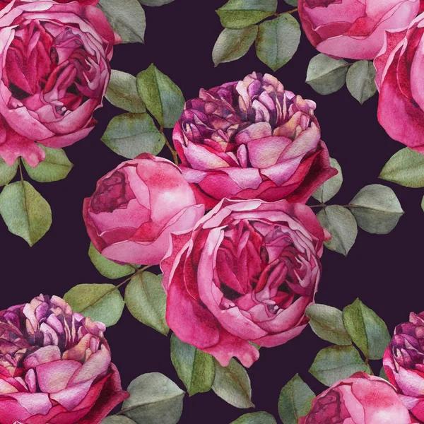 水彩のピンクのバラと花のシームレスなパターン 手の花束を背景描画水彩花 — ストック写真