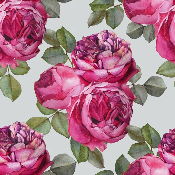 Padrão Sem Costura Floral Com Rosas Rosa Aquarela Fundo Com — Fotografia de Stock