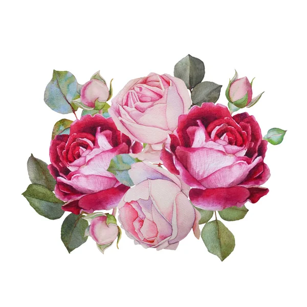 水彩のバラの花束 — ストック写真