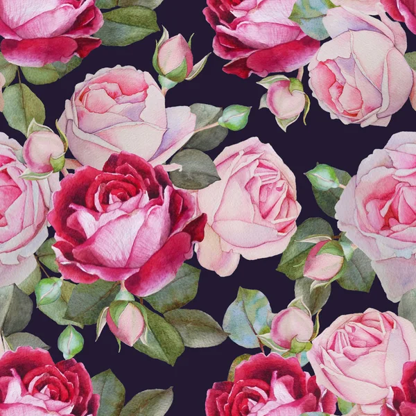 Motif floral sans couture avec aquarelle roses roses — Photo