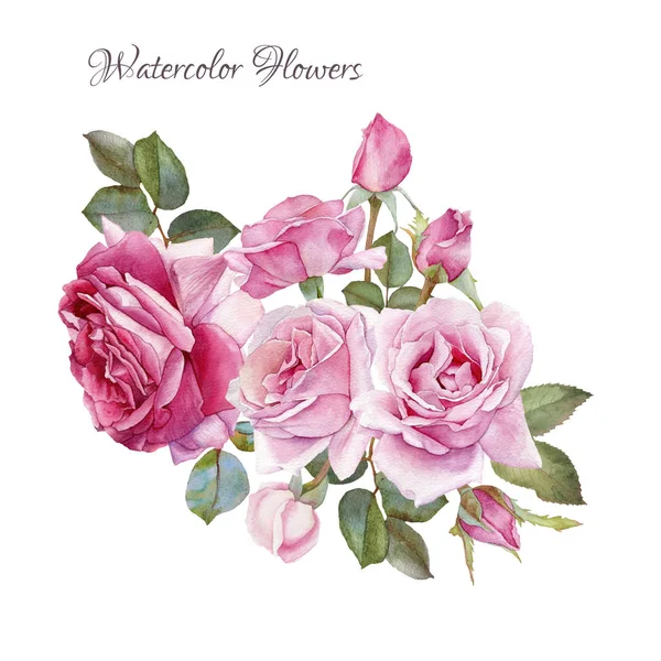 Scheda floreale. Bouquet di rose acquerello — Foto Stock