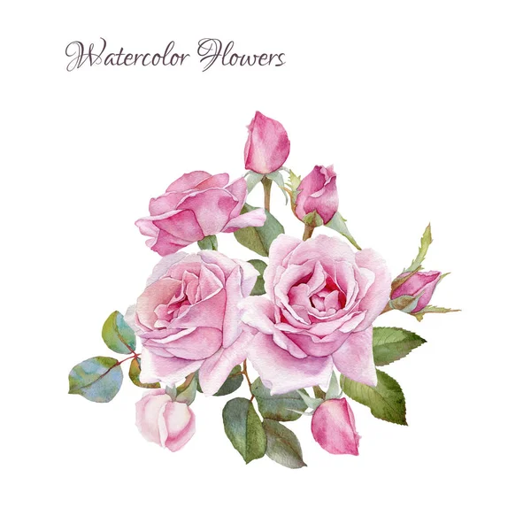 Scheda floreale. Bouquet di rose acquerello — Foto Stock