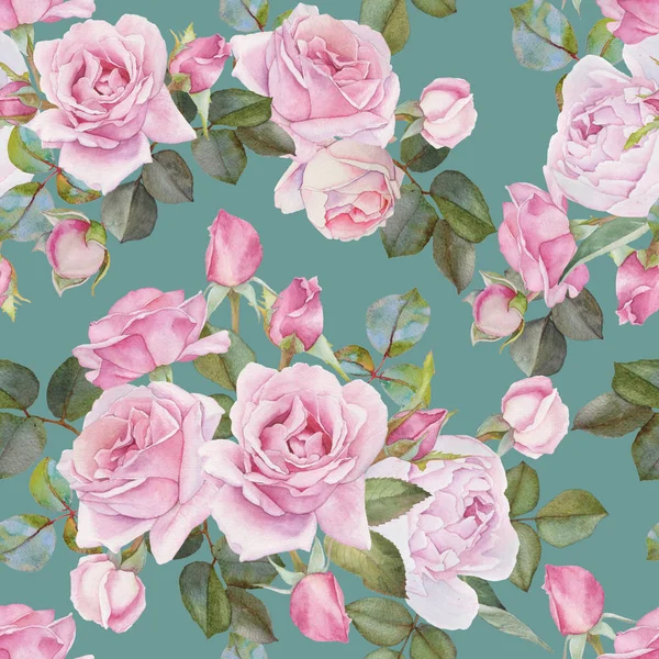 Цветочный бесшовный узор с акварельными розами — стоковое фото