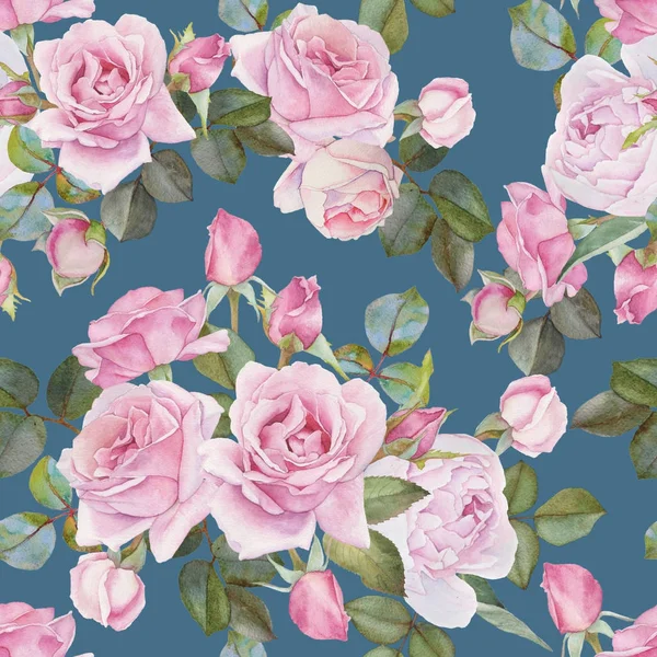 Цветочный бесшовный узор с акварельными розами — стоковое фото