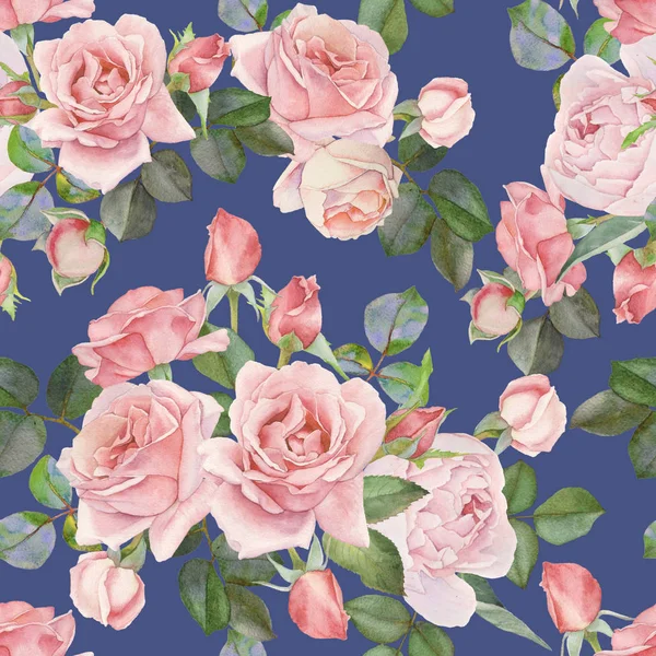 Motif floral sans couture avec des roses aquarelle — Photo