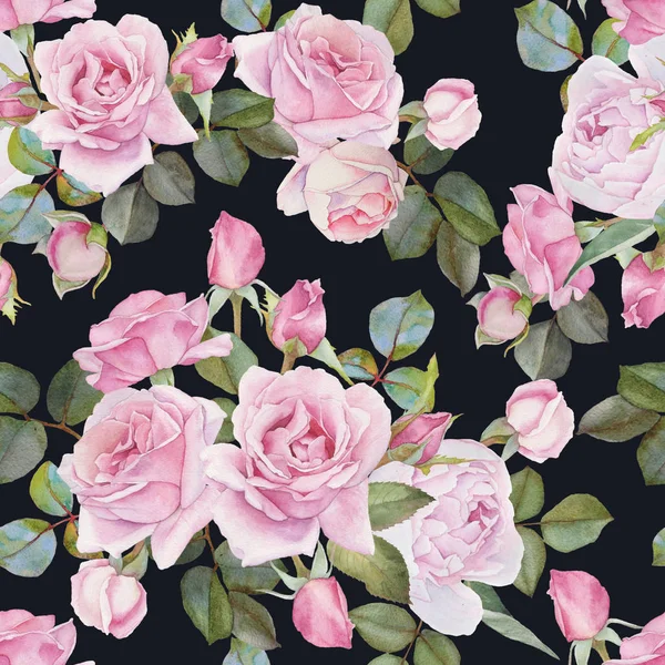 Floral seamless pattern with watercolor roses — Stock Photo, Image