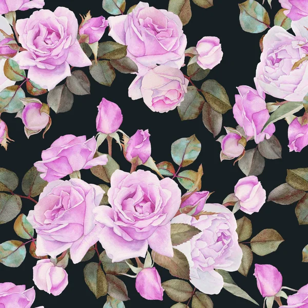 수채화 장미 꽃 원활한 패턴 — 스톡 사진