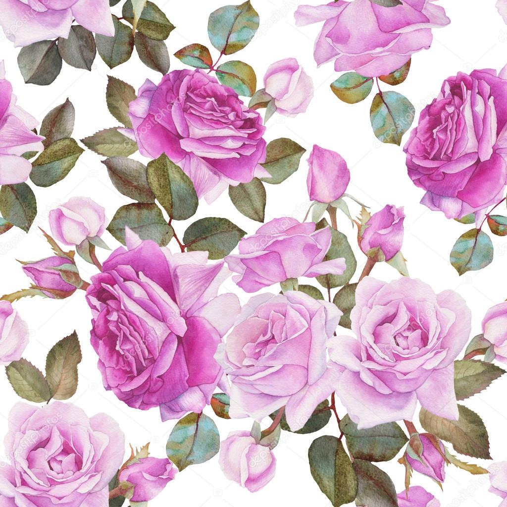 Floral seamless pattern with watercolor roses