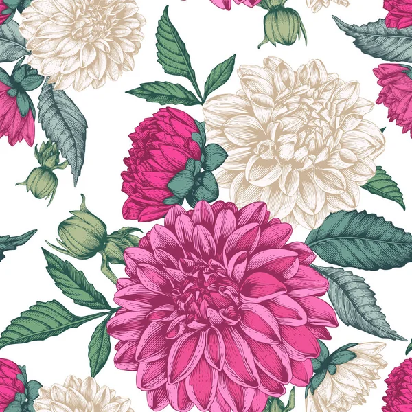 Vektor florales nahtloses Muster mit handgezeichneten Dahlien — Stockvektor