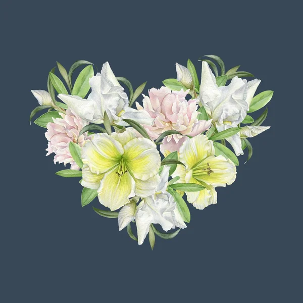 Cartão de saudação floral com coração de flores — Fotografia de Stock