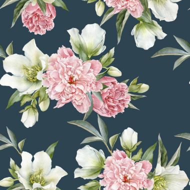 Çiçek seamless modeli peonies ve Karaca ot ile