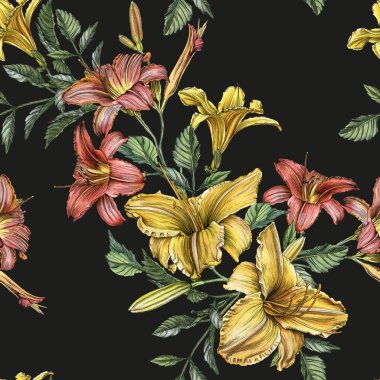 Suluboya daylilies ile çiçek seamless modeli