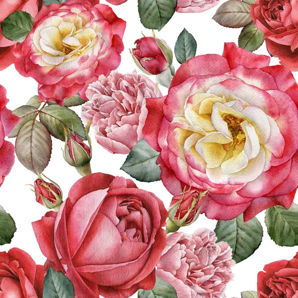 Floral Μοτίβο Χωρίς Ραφή Νερομπογιές Τριαντάφυλλα Και Παιώνιες — Φωτογραφία Αρχείου