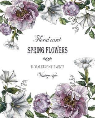 Peonies ve tatula çiçek çiçek tebrik kartı